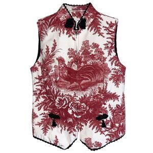 Vintage Tapp Hand Tailored French Country Vest Top M Rooster Print Red White